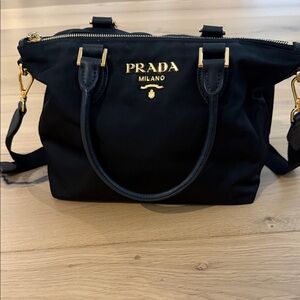 Prada Black and Gold Women's Shoulder Bag